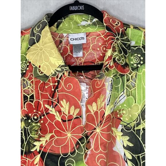 Chico's Womens Lucetta Jacket SZ 3 XL Linen Orange Yellow Fall Autumn Floral NWT - Picture 4 of 16